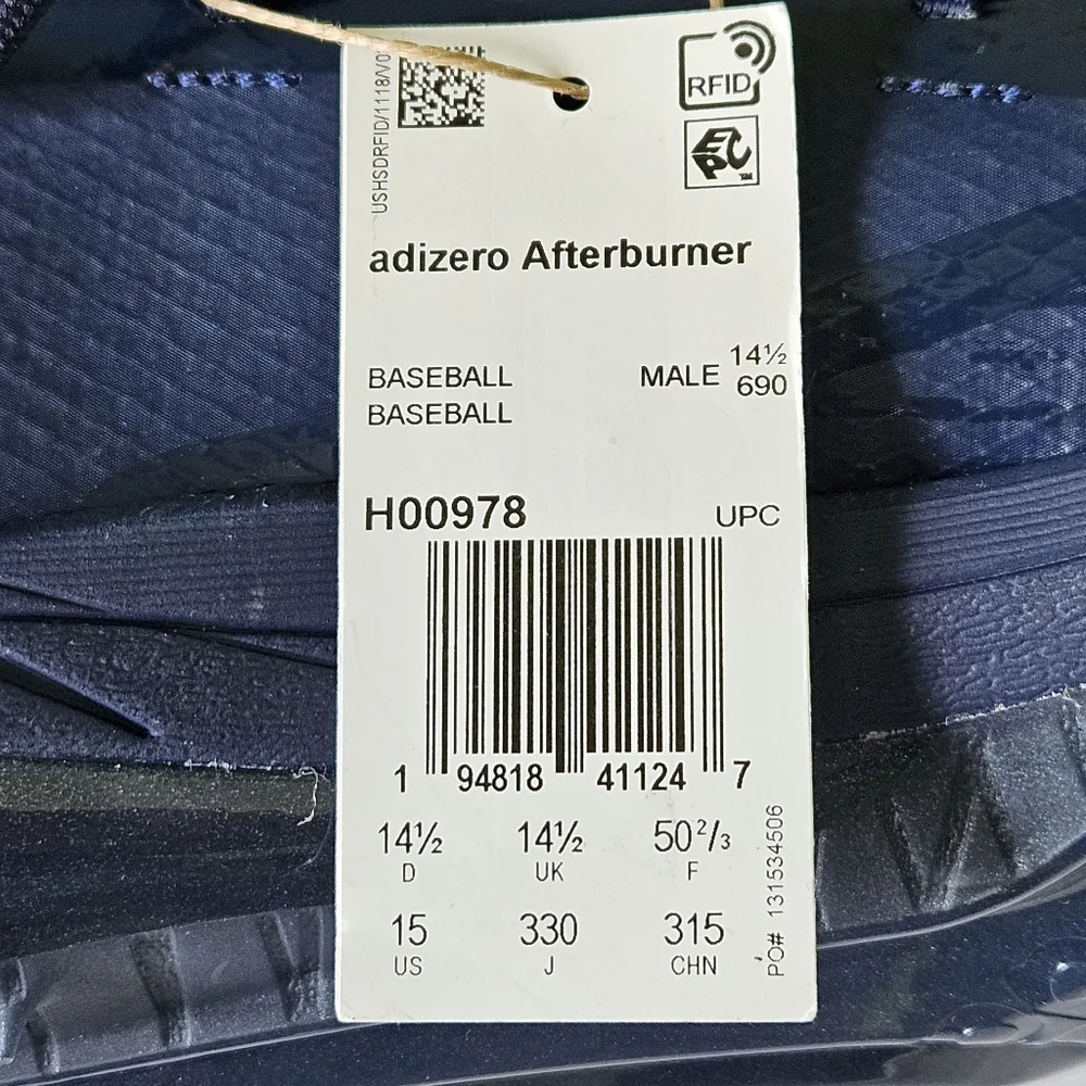 Adidas Adizero Afterburner Size 15 Men's Metal Baseball Cleats Navy Blue White